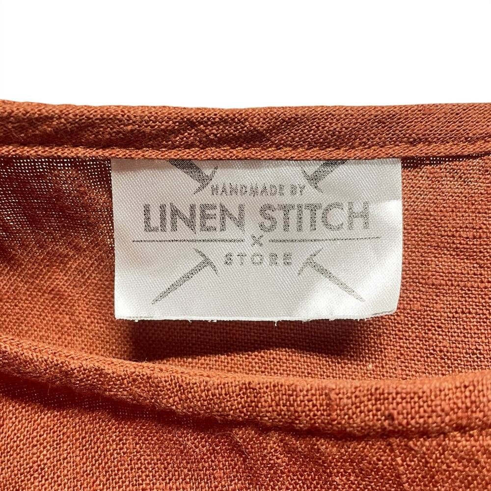LINEN STITCH STORE Lithuanian Linen Sharkbite Long-Sleeve Tunic Burnt Orange XL - Picture 6 of 7